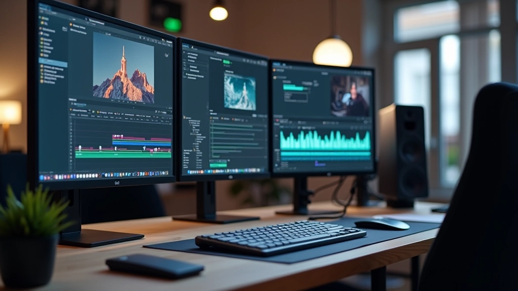 Pantalla con diferentes aplicaciones de software de edición y herramientas abiertas en un escritorio profesional